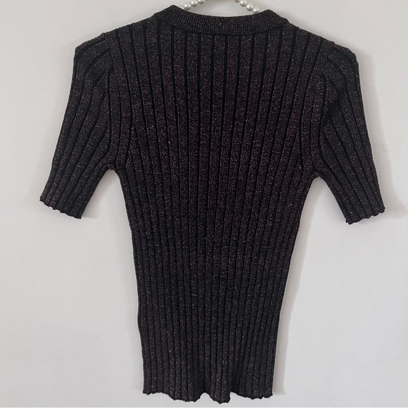 DemyLee Black & Rose Gold Stretchy Ribbed Wool Blend Knit Top |Size Small| - Picture 2 of 4